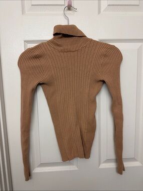 Tahari Ribbed Turtleneck Sweater in Camel Brown